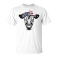 Vintage Patriot Cow Farm 4th Of July American Flag T-Shirt