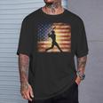 American Flag Baseball Player Bat Fan Catcher Pitcher USA T-Shirt Gifts for Him