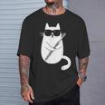 Gato Gracioso Con Gafas De Sol De Músico Flauta Travesera Camiseta unisex Regalos para él