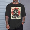 Japanese Samurai Cat Kawaii Ninja Cat T-Shirt Gifts for Him
