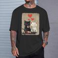 Kawaii Cat Couple Valentines Day Anime Cat Couple Heart Cat T-Shirt Gifts for Him