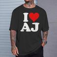 I Love Heart Aj AJ A J Initals Monograma Nombre Nombre Camiseta unisex Regalos para él