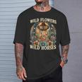 Retro Southern Sunset Cowgirl Wild Flowers Wild Horses T-Shirt Gifts for Him