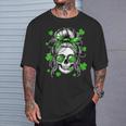 Skull Woman Messy Bun Hair Sunglasses Patrick's Day Clovers T-Shirt Gifts for Him