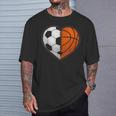 Soccer Basketball Ball Heart Sports Lover Valentines Day T-Shirt Gifts for Him