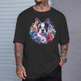 Watercolor Floral Boston Terrier Mama Dog Lover Mother's Day T-Shirt Gifts for Him