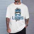 Lions Girl Messy Bun Sports Fan Team T-Shirt Gifts for Him
