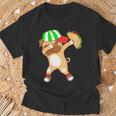 Damen Puppy Dabbing Mexican Taco Food Cute Dog Bulldog Mit-Ausschnitt T-Shirt Geschenke für alte Männer