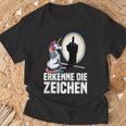 Erkenne Die Zeichen Einhorn Schatten Lustiger Spruch Einhorn T-Shirt Geschenke für alte Männer
