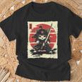 Japanese Samurai Cat Kawaii Ninja Cat T-Shirt Gifts for Old Men