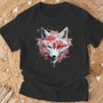 Kitsune Fox Mask Japanese Anime Kawaii Blossom Cherry Flower T-Shirt Geschenke für alte Männer