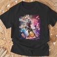 Laser Eyes Space Cat On Sloth Dinosaur Rainbow T-Shirt Geschenke für alte Männer