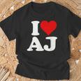I Love Heart Aj AJ A J Initals Monograma Nombre Nombre Camiseta unisex Regalos para ancianos