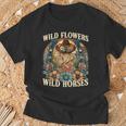 Retro Southern Sunset Cowgirl Wild Flowers Wild Horses T-Shirt Gifts for Old Men