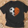 Soccer Basketball Ball Heart Sports Lover Valentines Day T-Shirt Gifts for Old Men