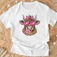 Highland Cow Valentine's Day Heart Coquette Bow Girl Women T-Shirt Gifts for Old Men