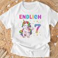 Kinder Endlich 7 Geburtstag Mädchen 7 Jahre Lustiges Party Einhorn T-Shirt Geschenke für alte Männer