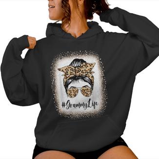 Grammy Life Bleached Leopard Messy Bun Mother's Day Women Hoodie - Thegiftio UK