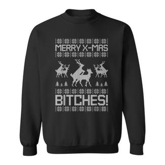 Merry X-Mas Bitches Adult Ugly Christmas Sweater Tee T-Shirt Sweatshirt - Monsterry