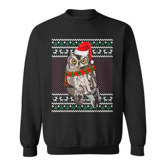 Xmas Santa Hat Whiskered Screech-Owl Ugly Christmas Sweatshirt - Monsterry