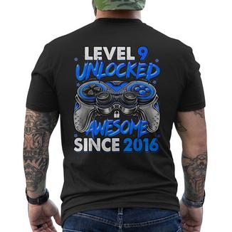 Level 9 Unlocked Awesome Since 2016 9Th Birthday Gaming Men's T-shirt Back Print - Monsterry