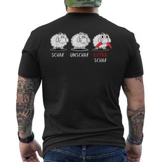 Schaf Unsheep Extra Sheep Chilli Sharp Wortwitz T-Shirt mit Rückendruck - Geschenkecke