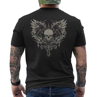 Skull Cross Y2k Goth Alt Grunge Gothic Emo Aesthetic Wings Men's T-shirt Back Print - Monsterry