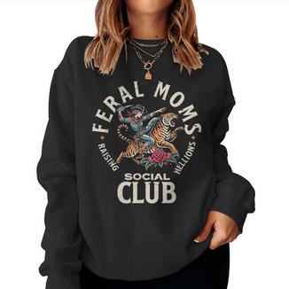 Retro Feral Moms Social Club Sarcastic Saying Mothers Women Sweatshirt - Thegiftio UK