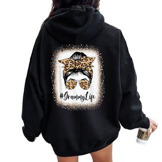 Grammy Life Bleached Leopard Messy Bun Mother's Day Women Oversized Hoodie Back Print - Thegiftio UK