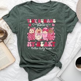 Mother Baby Nurse Tiny Humans Stole My Heart Valentines Day Bella Canvas T-shirt - Thegiftio UK
