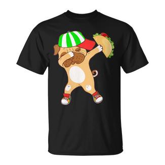 Damen Puppy Dabbing Mexican Taco Food Cute Dog Bulldog Mit-Ausschnitt T-Shirt - Seseable