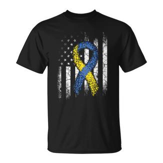 Down Syndrome Awareness Us Flag Dad Mom Down Syndrome T-Shirt - Monsterry