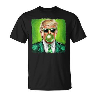 Trump Blowing Bubble Gum St Patrick's Day Green Sunglasses T-Shirt - Monsterry