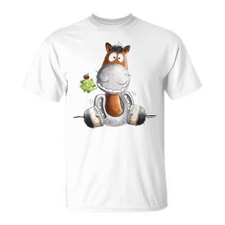 Horse With Horseshoe I Horse Fan I Horse Motif Fun Gray T-Shirt - Geschenkecke