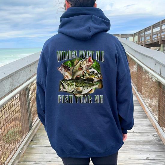 Vintage Want Me Fish Bass Fear Me Fisherman Women Oversized Hoodie