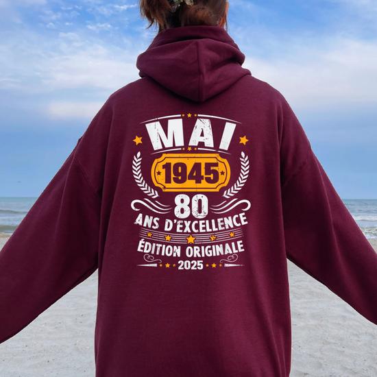 Sweat à Capuche Vintage 1945 – Cadeau Original 80 Ans Pour Hommes Et Femmes