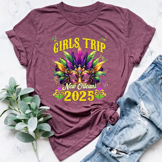 2024 Girls Trip Retro T-Shirt – Bella Canvas Heather Mauve Weekend Tee - View #5